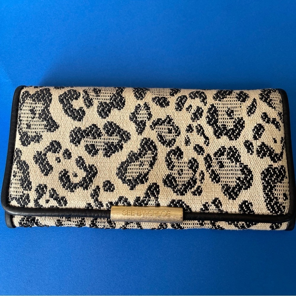 See By Chloe Leopard Print Wallet in Black and Cream